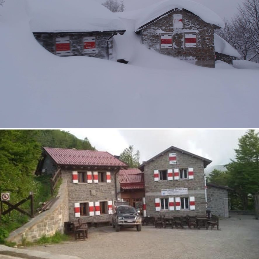 Appenninek, Battisti-menedékház 1765 méteren, 240 cm hó! Ilyen magasan áll a hó! (Rete Meteo Amatori)