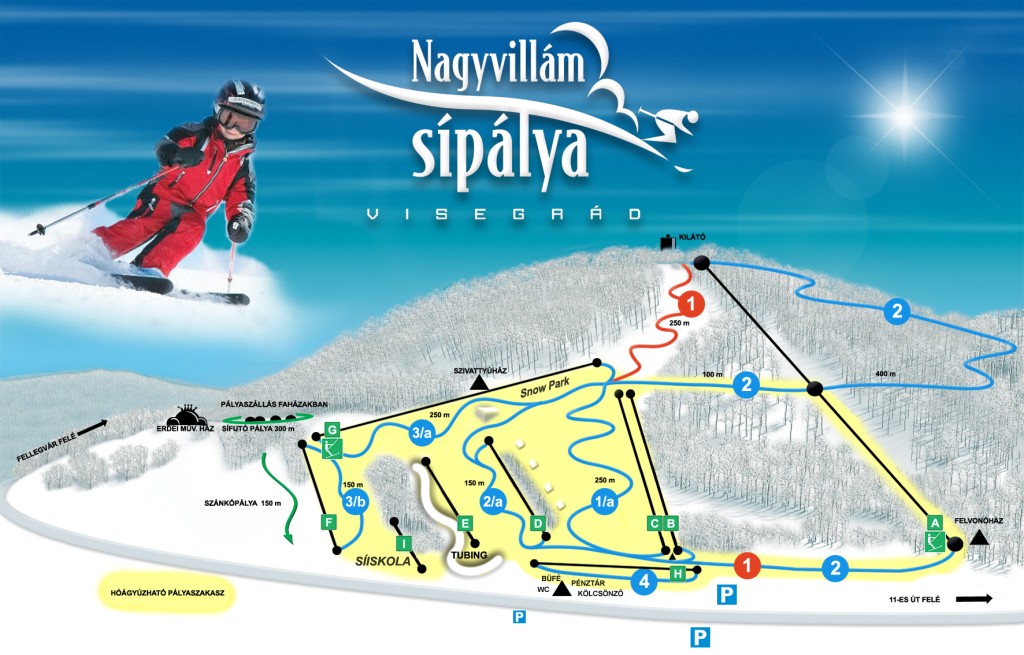 Trail map of Nagyvillám Sípálya in Visegrád