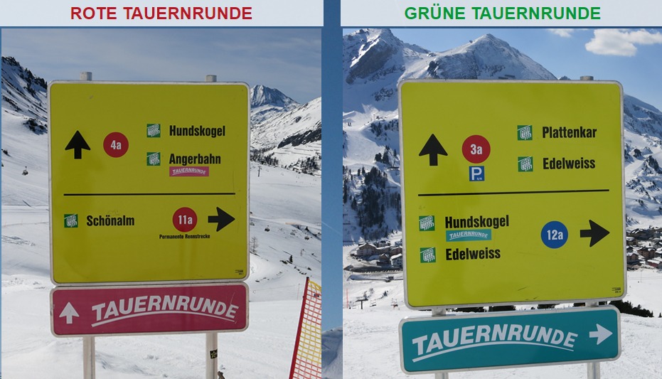 Tauernrunde: két irányba is lehet indulni, kövesd a táblákat Obertauernben!