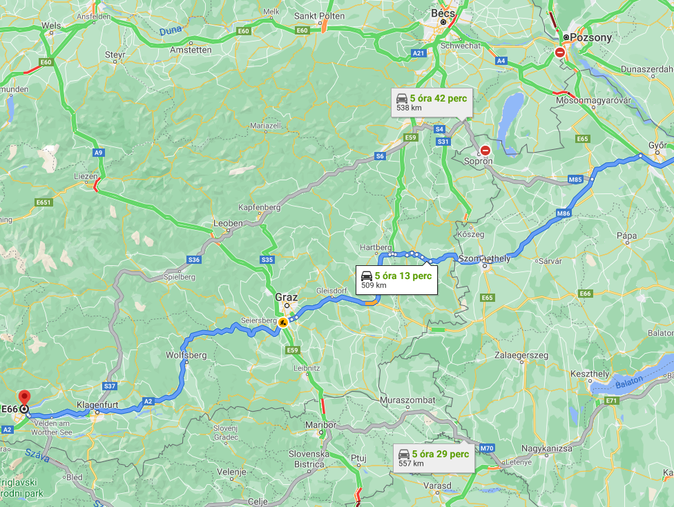 Karintia felé nem csak időt, hanem a szlovén matricát is megspórolhatjuk! Forrás: maps.google.com