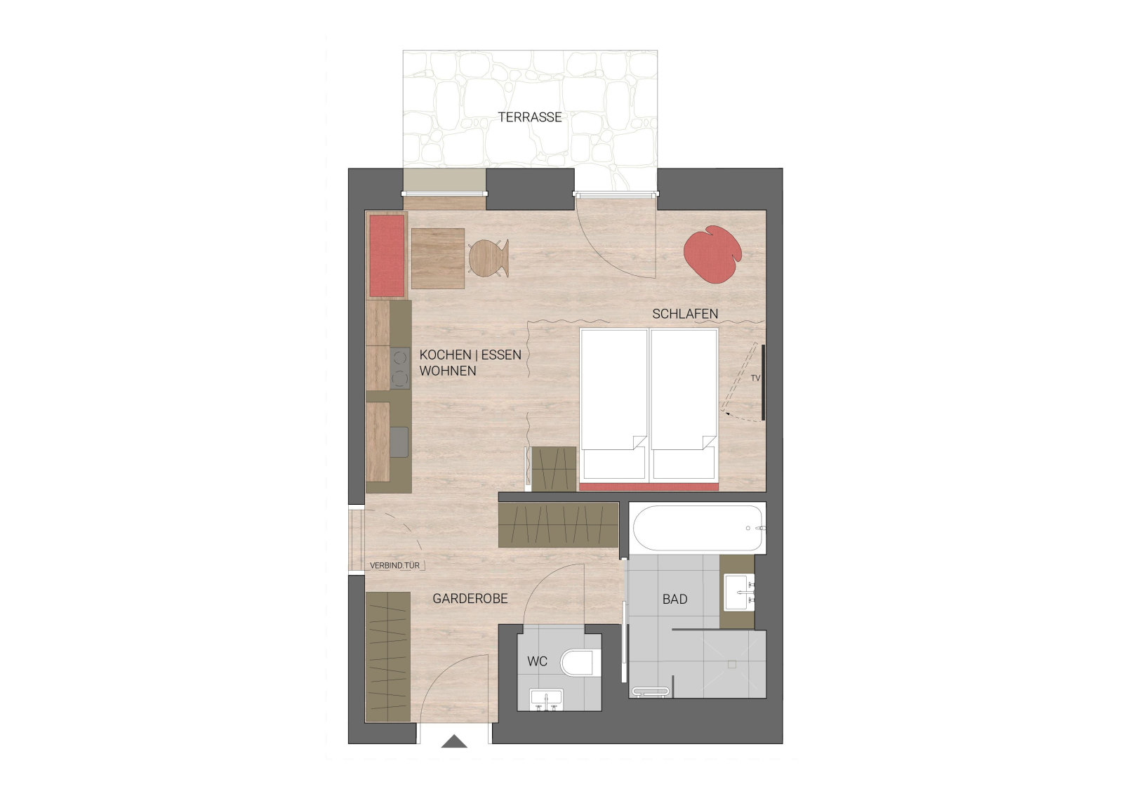 2-3 fős földszinti apartman - 30 m²
