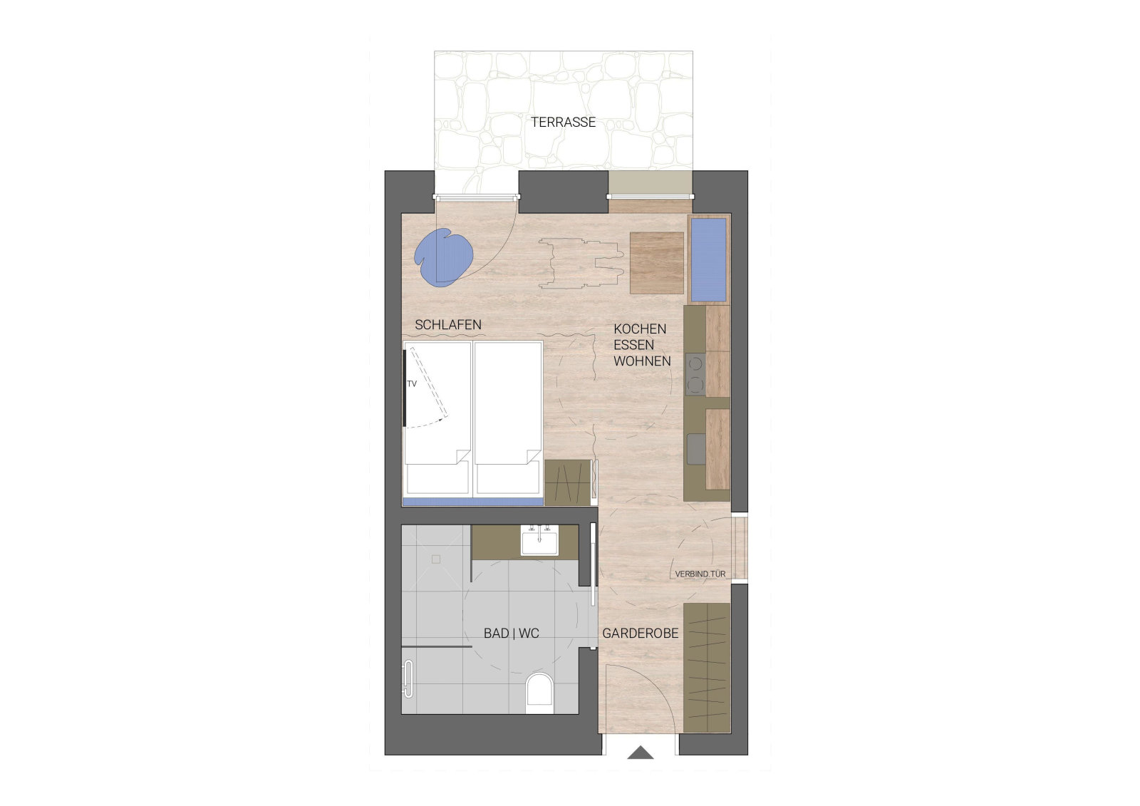2 fős földszinti apartman - 28 m² (akadálymentes)