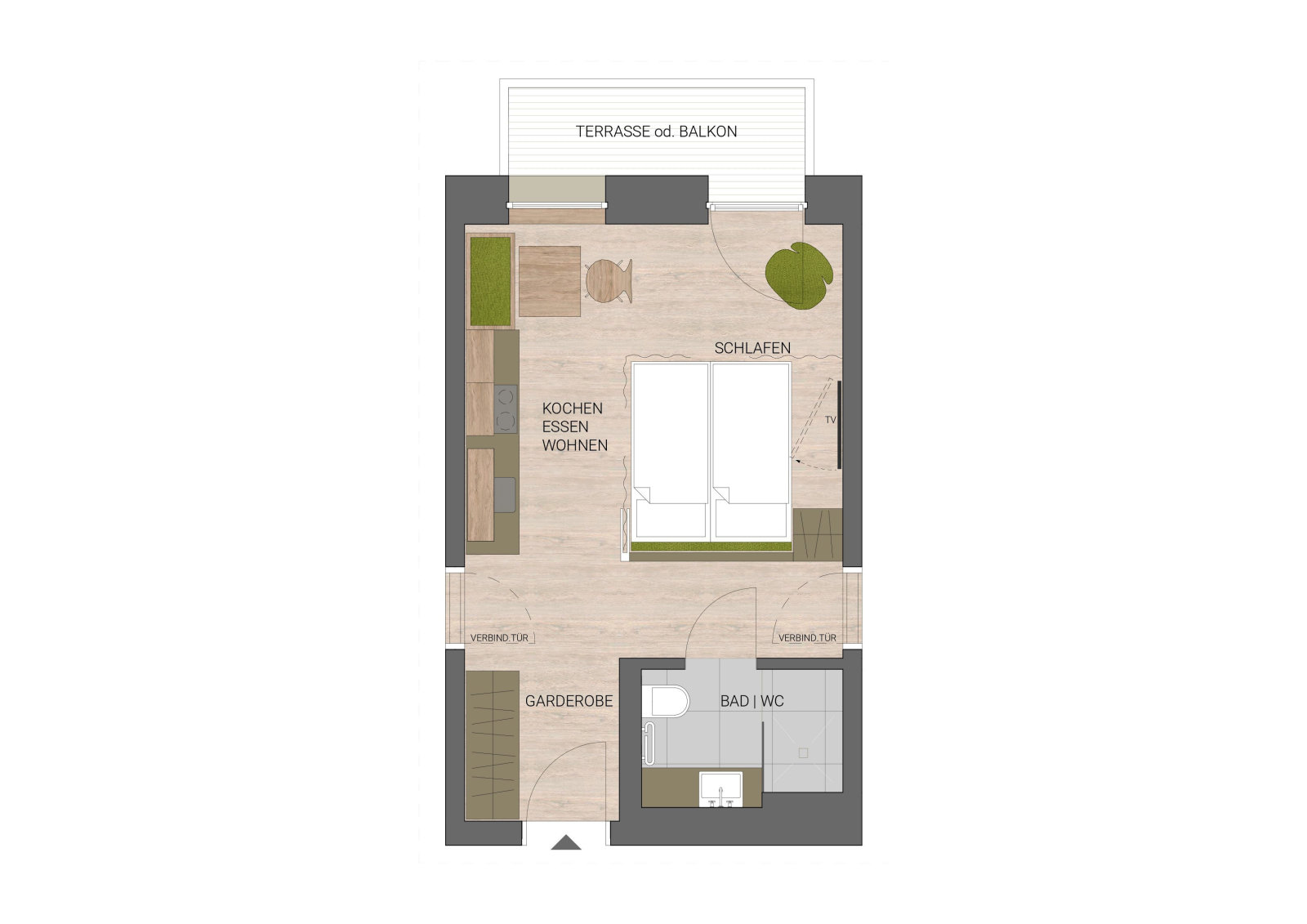 2-3 fős részben földszinti apartman - 28 m²