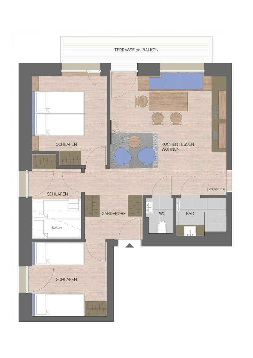 8-9 fős összenyitható apartman - 89 m²