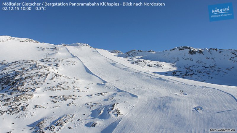 A gleccsereken és magasabb síterepeken porhó - Mölltal webkamerája ma délelőtt - Kattints a képre a nagyításhoz