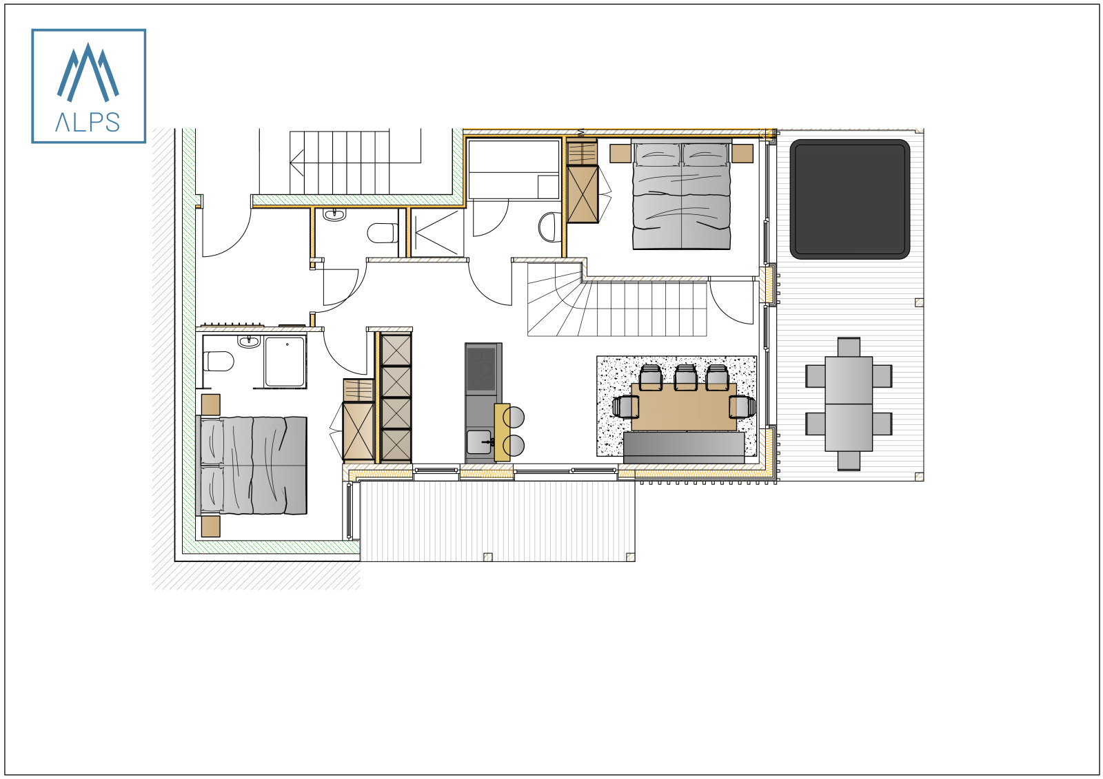 Planai superior apartman - 120 m2 / 6 fős - földszinti alaprajz