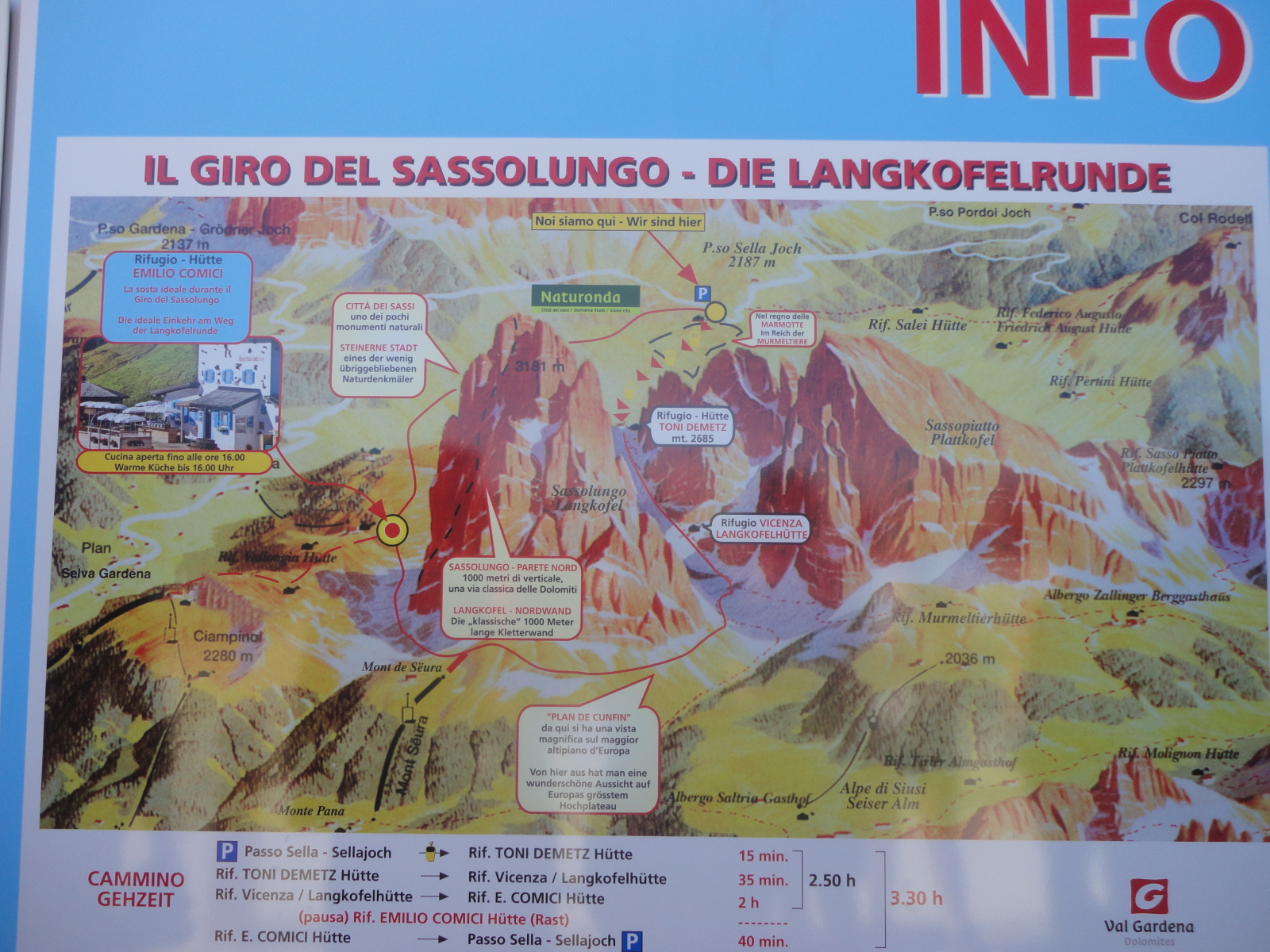 Sassolungo kör: Egy gyönyörű, változatos túra a Sella csoport sziklái körül.