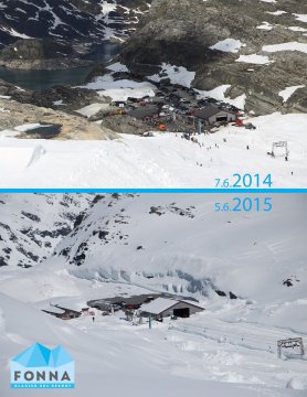 A különbség: tavaly és idén júniusban (Kép: Folgefonna Summer Snowboard & Ski Camp / Facebook)
