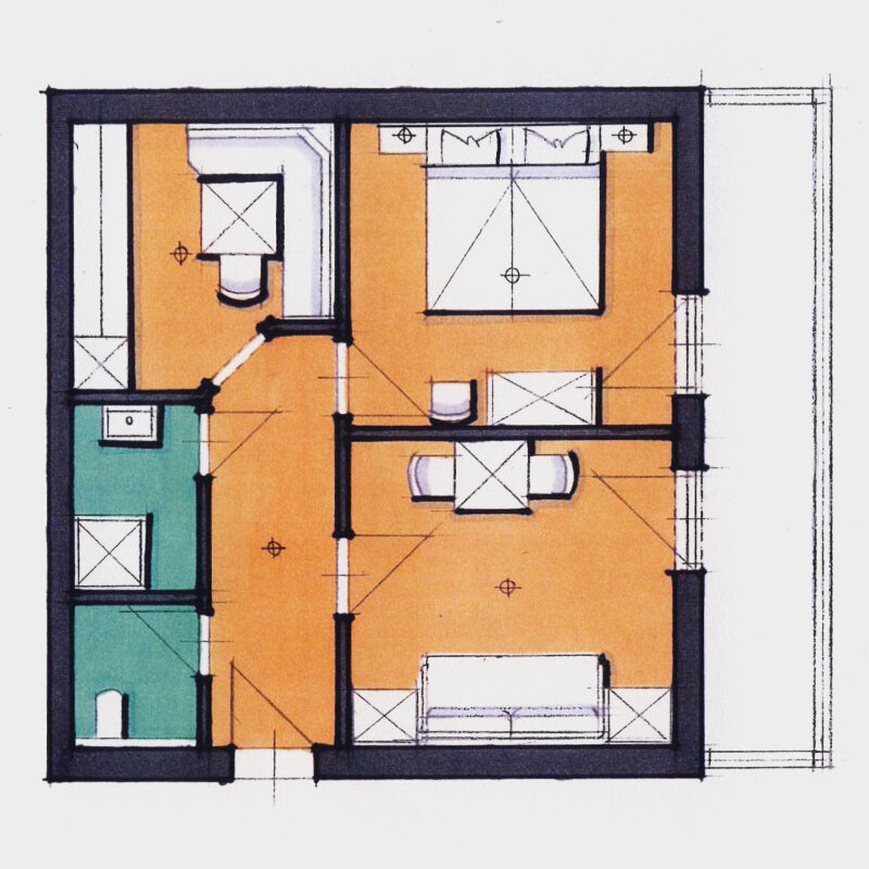 1-es apartman | 42 m², 4 fős