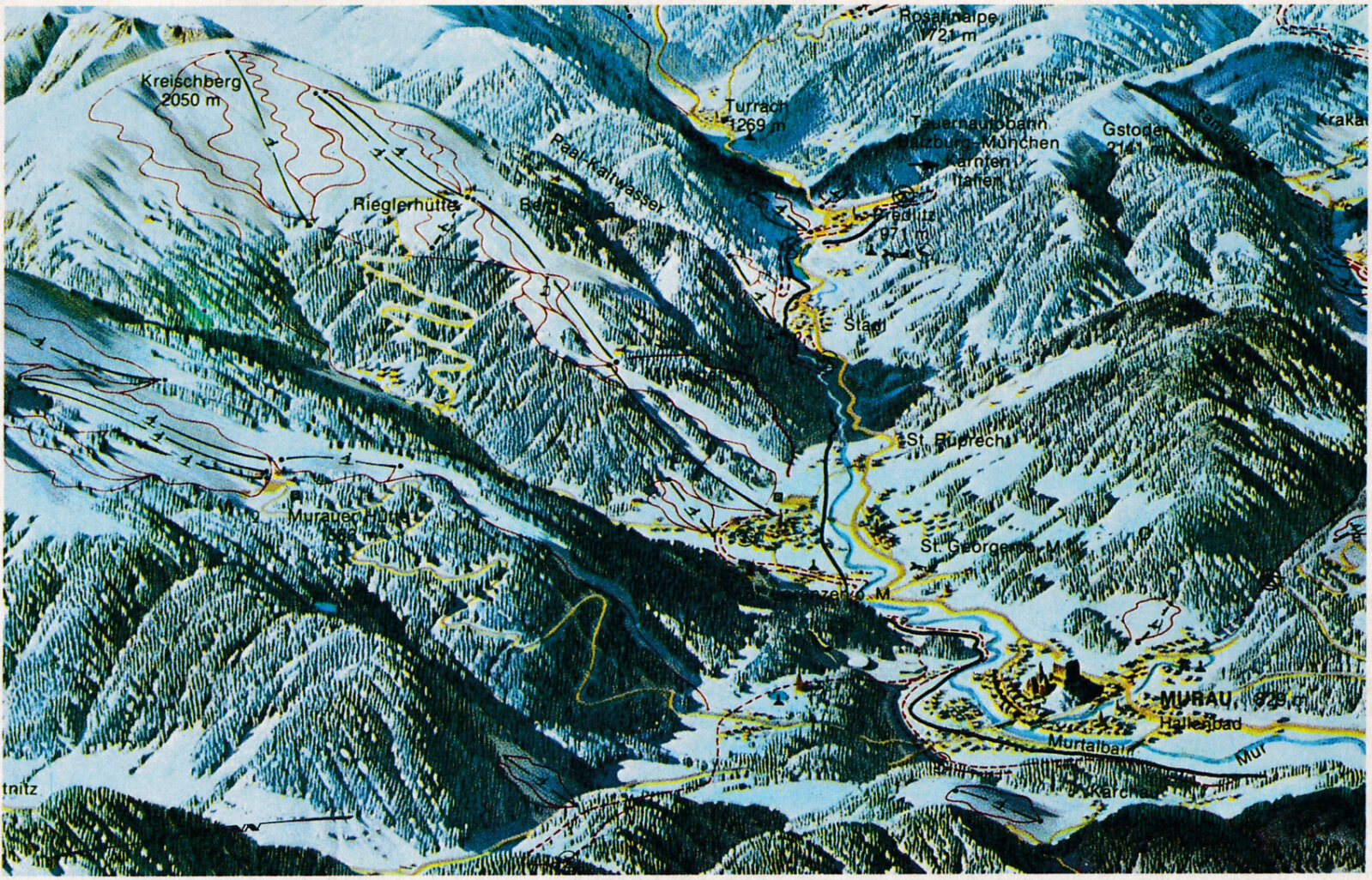 Kreischberg és az azóta megszűnt Frauenalpe síterepek | Fotó: Skimap.org