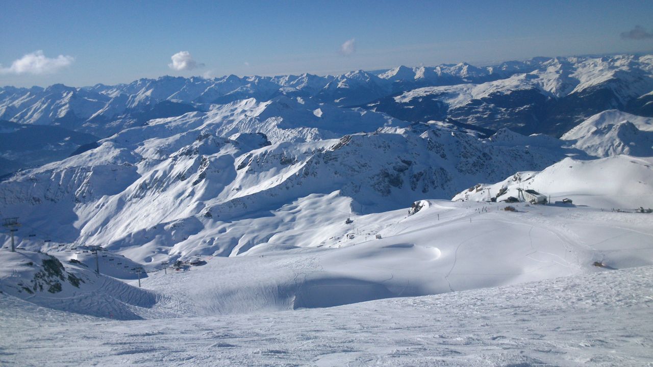 Panoráma a gleccseről, 3170m, La Plagne