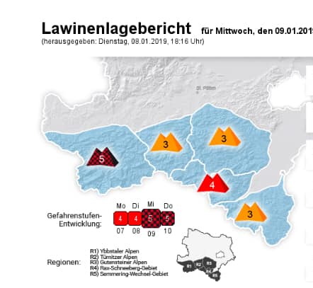 Alsó-Ausztriai  lavinahelyzet