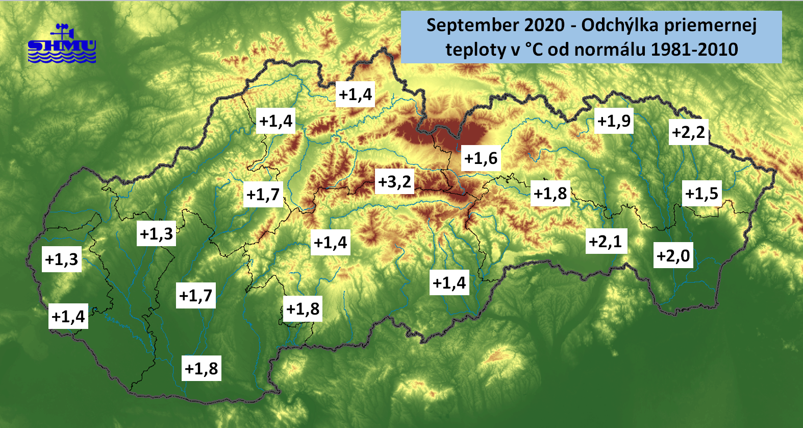 Ennyivel volt melegebb szeptemberben a 30 éves átlaghoz képest (Kép: Szlovák Hidrometeorológiai Intézet (SHMÚ))