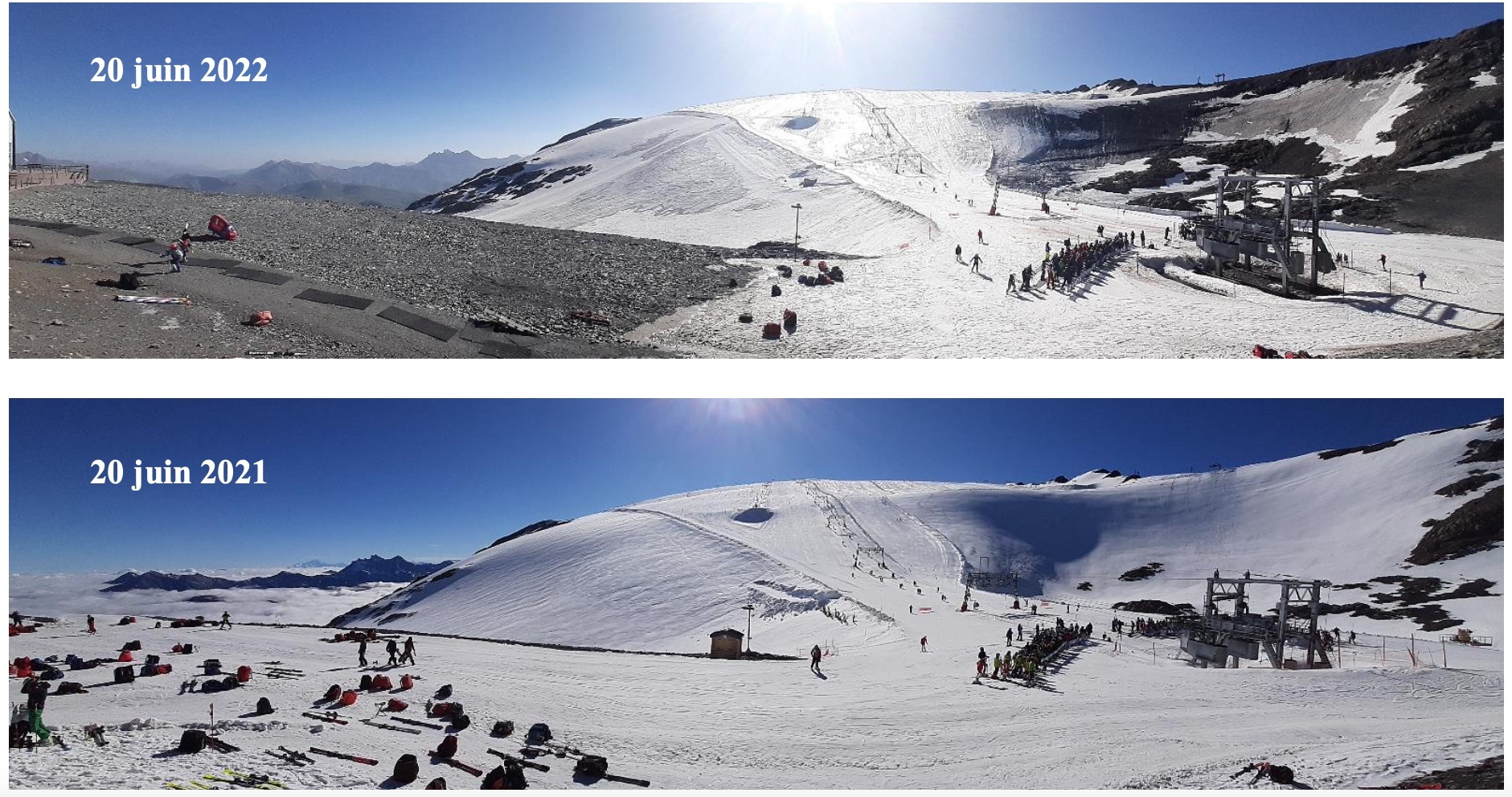 Les 2 Alpes. Hóhelyzet tavaly és idén júniusban (Kép: Mathieu Ros)