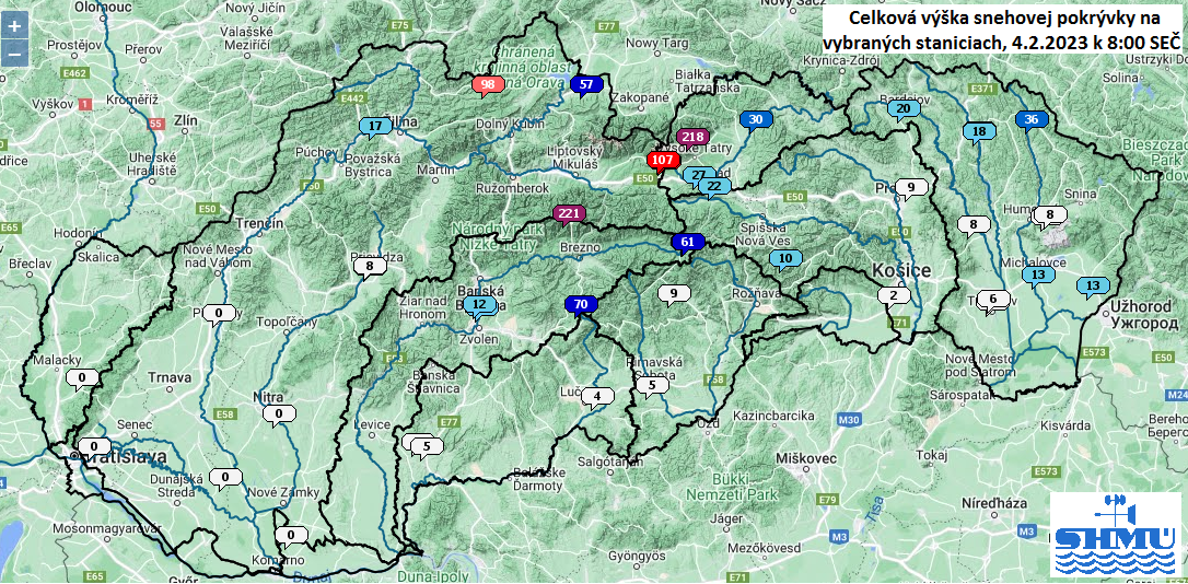 Szlovákiai hóhelyzet ma reggel (Forrás: SHMÚ)