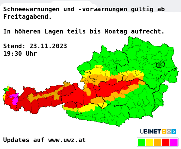 Sok tartományban az egyik legmagasabb fokú hóriasztás van érvényben, Arlberg térségében egyenesen a legmagasabb - Fotó: Ubimet - Unwetterzentrale Österreich