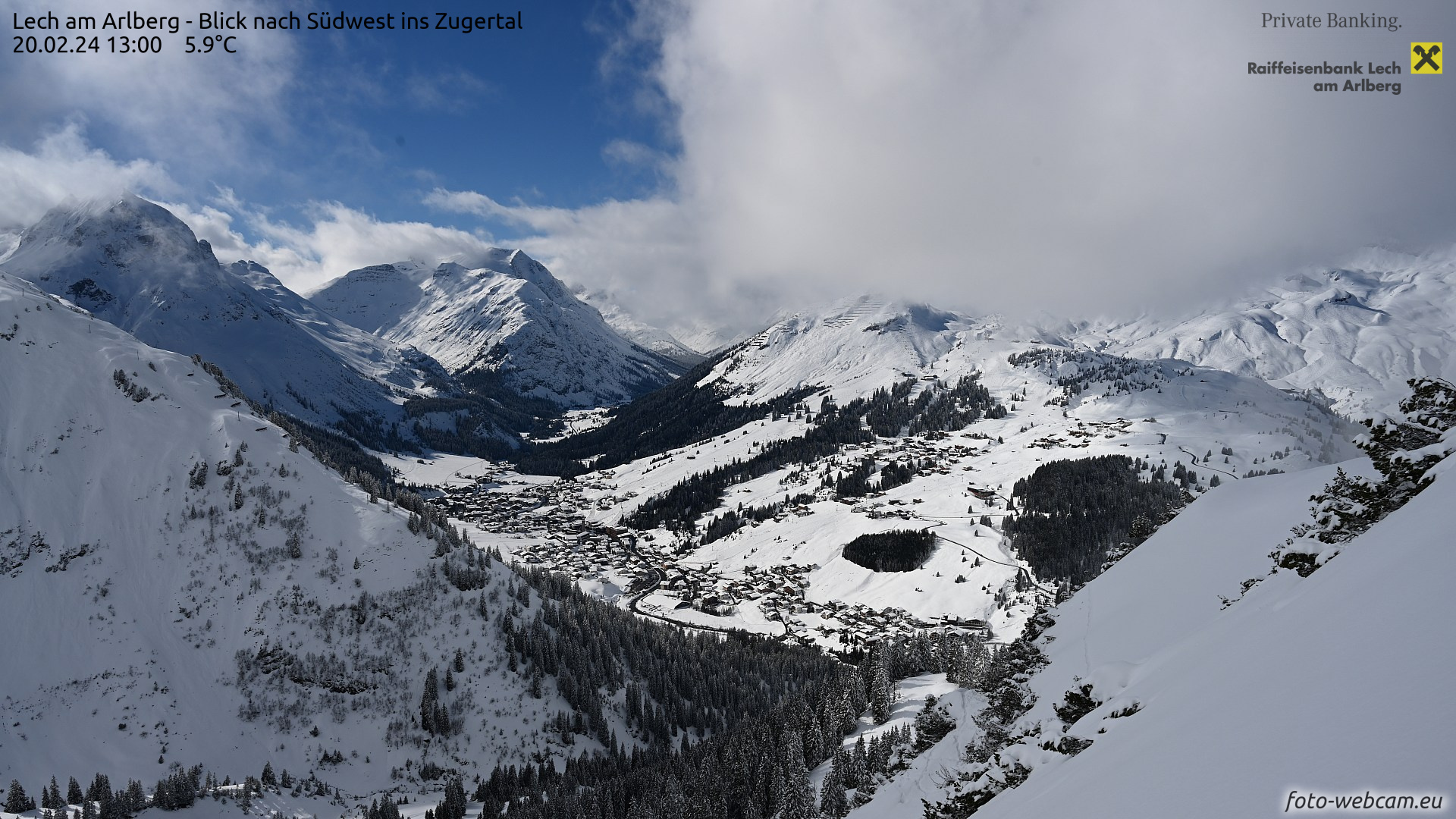 Lech-Zürs, havazás után, nyugaton már véget ért a havazás
