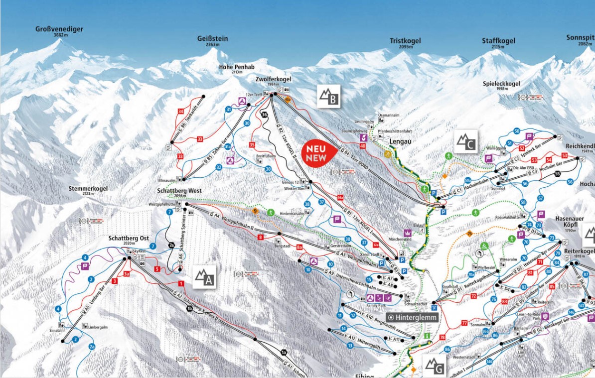 Az új felvonó a sítérképen - Fotó: Saalbach - Hinterglemm