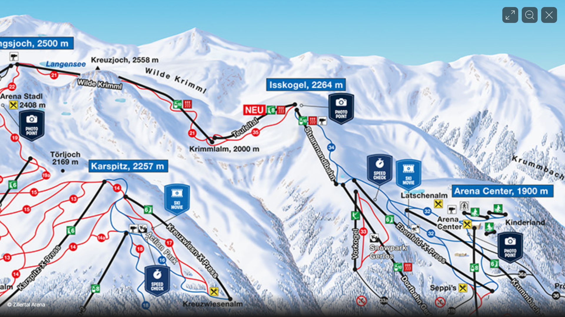 Az Isskogelre igyekvő Teufeltal nyolcüléses  a pályatérképen - Fotó: Zillertal Arena