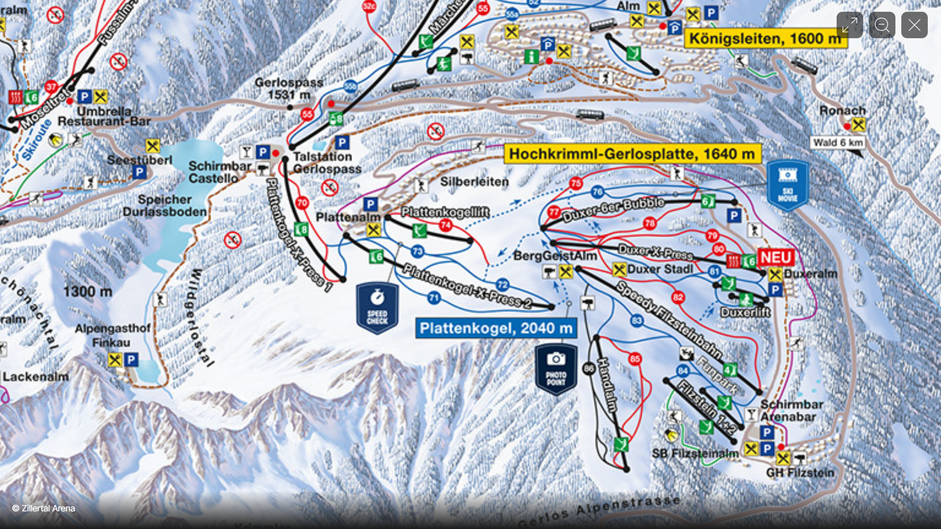 A Hochkrimml-Gerlosplattén üzemelő DuxerXpress a térképen - Fotó: Zillertal Arena