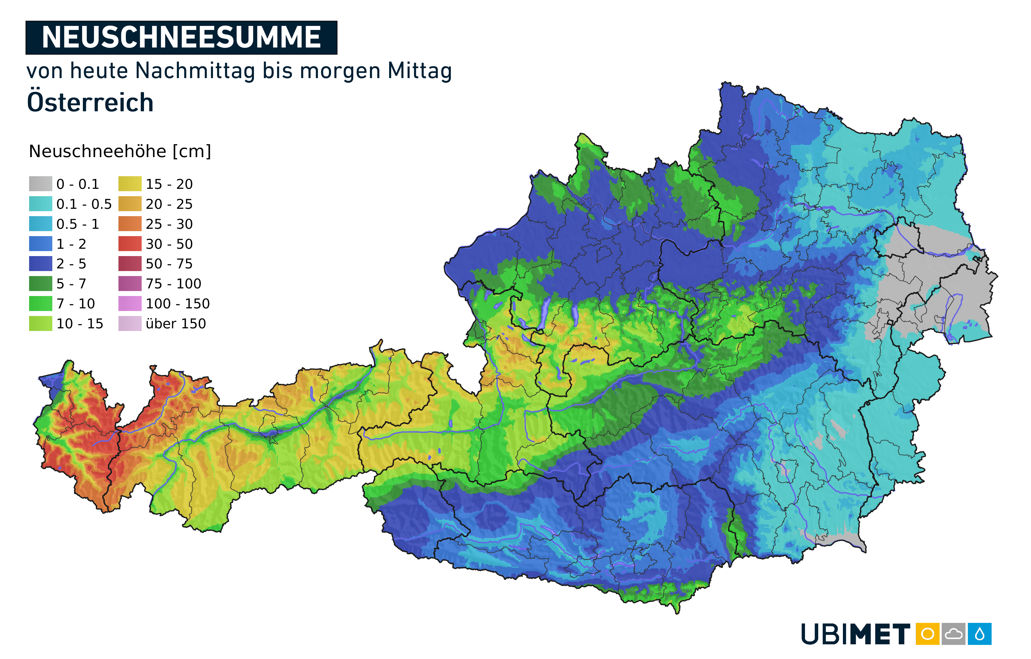 A várható havazás mennyisége és területi eloszlása