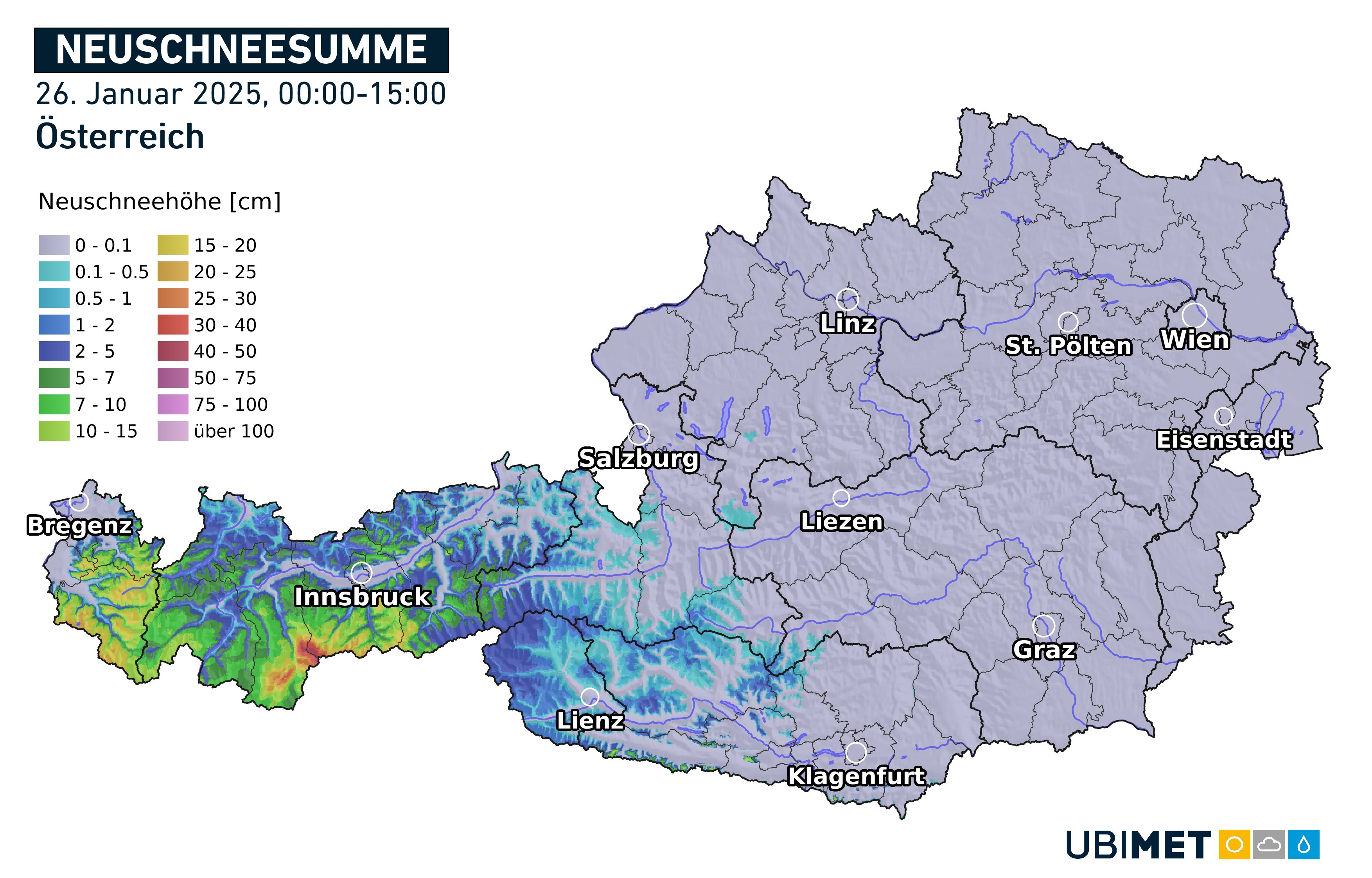 A mai havazás mennyiségei Ausztriában / UBIMET