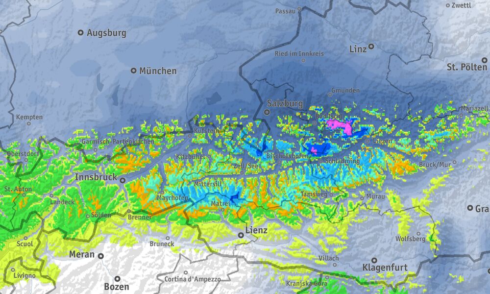 Várható hómennyiségek szerda reggelig - Forrás: Geosphere Austria
