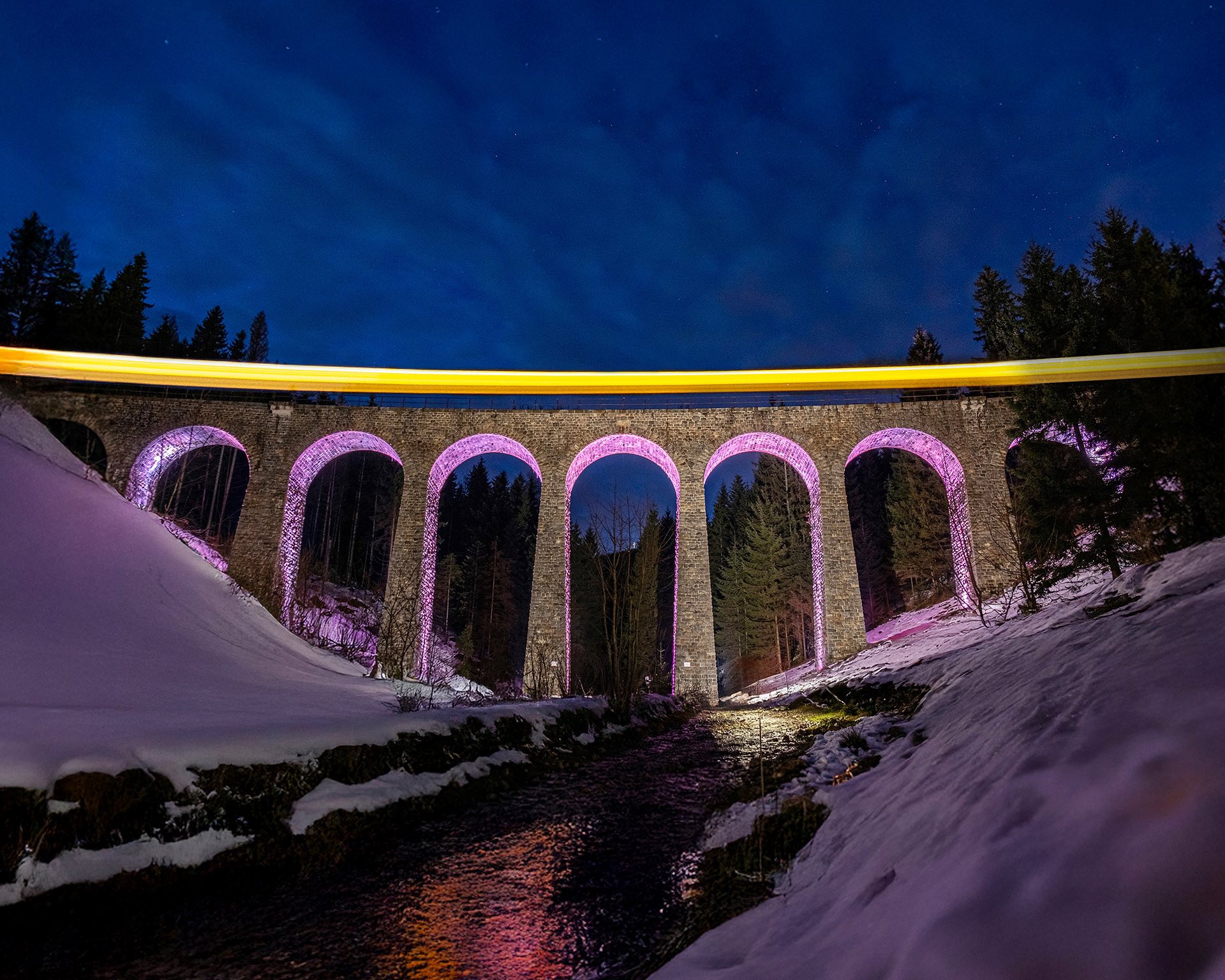 Idén először világították ki a 91 éves viaduktot. Kép: SKI Telgárt