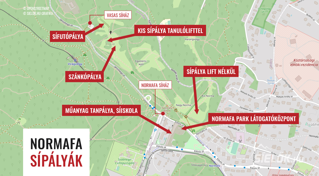 Frissítettük a térképet, ami a Normafa sípályákat mutatja | Grafika: sielok.hu