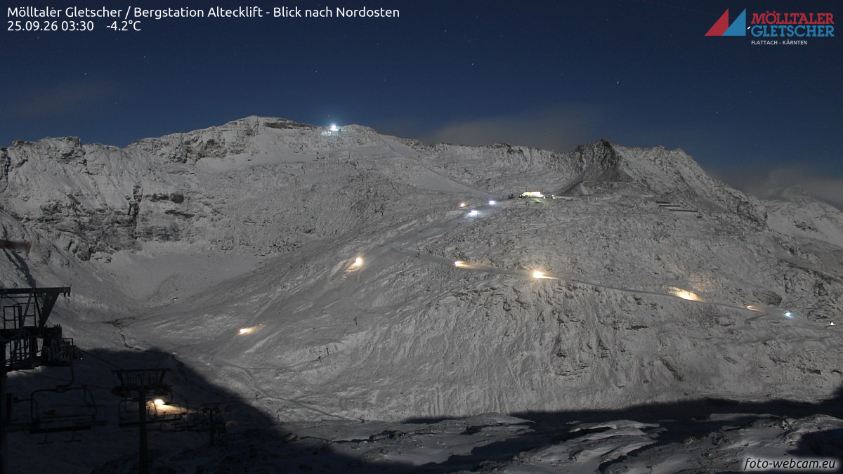 Péntek hajnali hóágyúzás a Mölltal gleccserén - Fotó: foto-webcam.eu