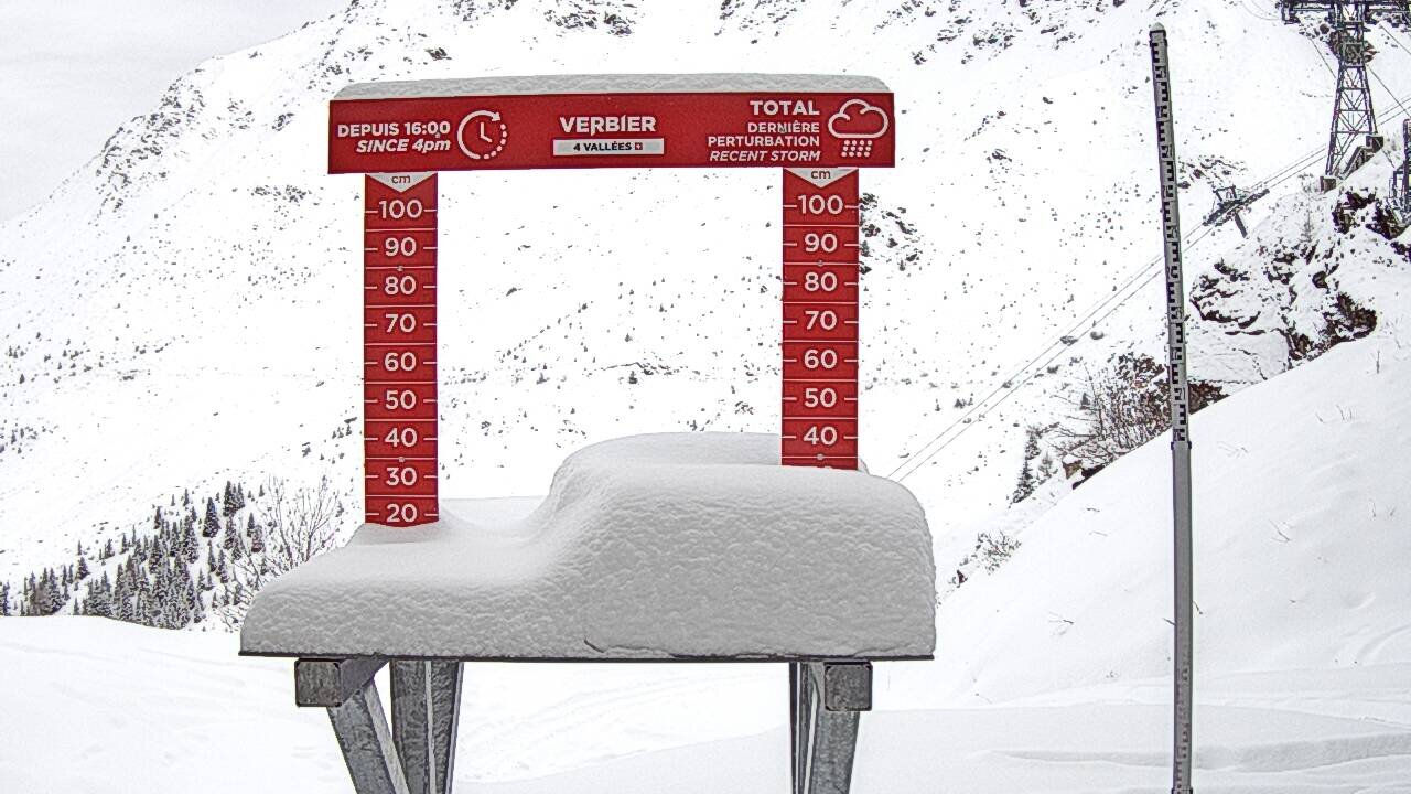 Verbier, Svájc ma reggel. A friss hó mennyisége a bal oldalon, az utolsó havazás "termése" a jobb oldalon