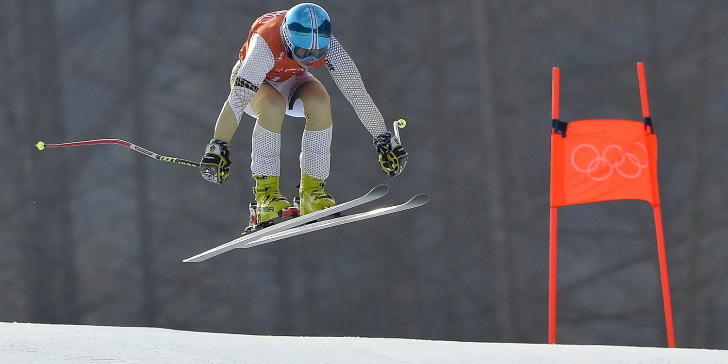 Kékesi Márton alpesi síző a phjongcshangi téli olimpia férfi lesiklás számának edzésén a Dzsongszon Alpesi Központban 2018. február 9-én. MTI Fotó: Czeglédi Zsolt