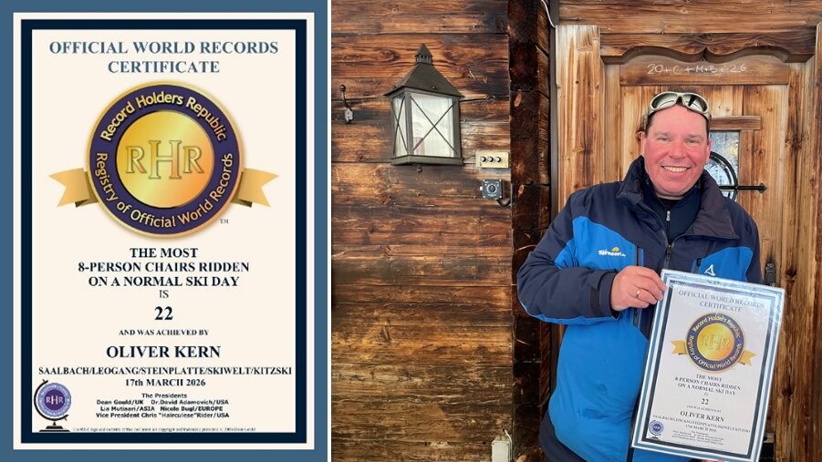 A rekorder az oklevéllel | fotó: Skiresort.info